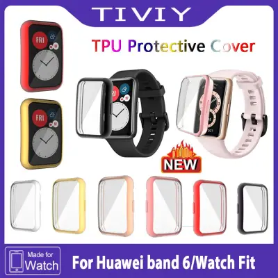 TIVIY Soft Case For Huawei Band 6 Strap TPU Plated All-Around Screen Protector Cover Bumper Protector Full Cover For Huawei Watch Fit Band 6 Smart Band