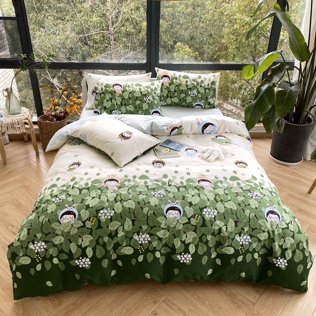 Chăn ga gối cotton poly - Mẫu ong xanh