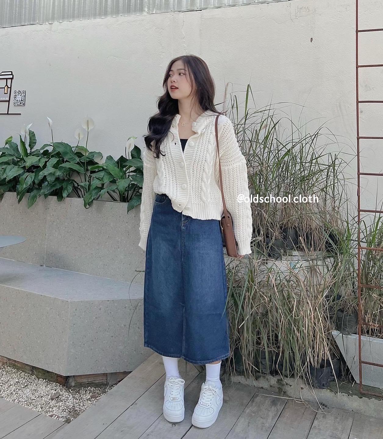Chân váy jeans xẻ tà Ulzzang