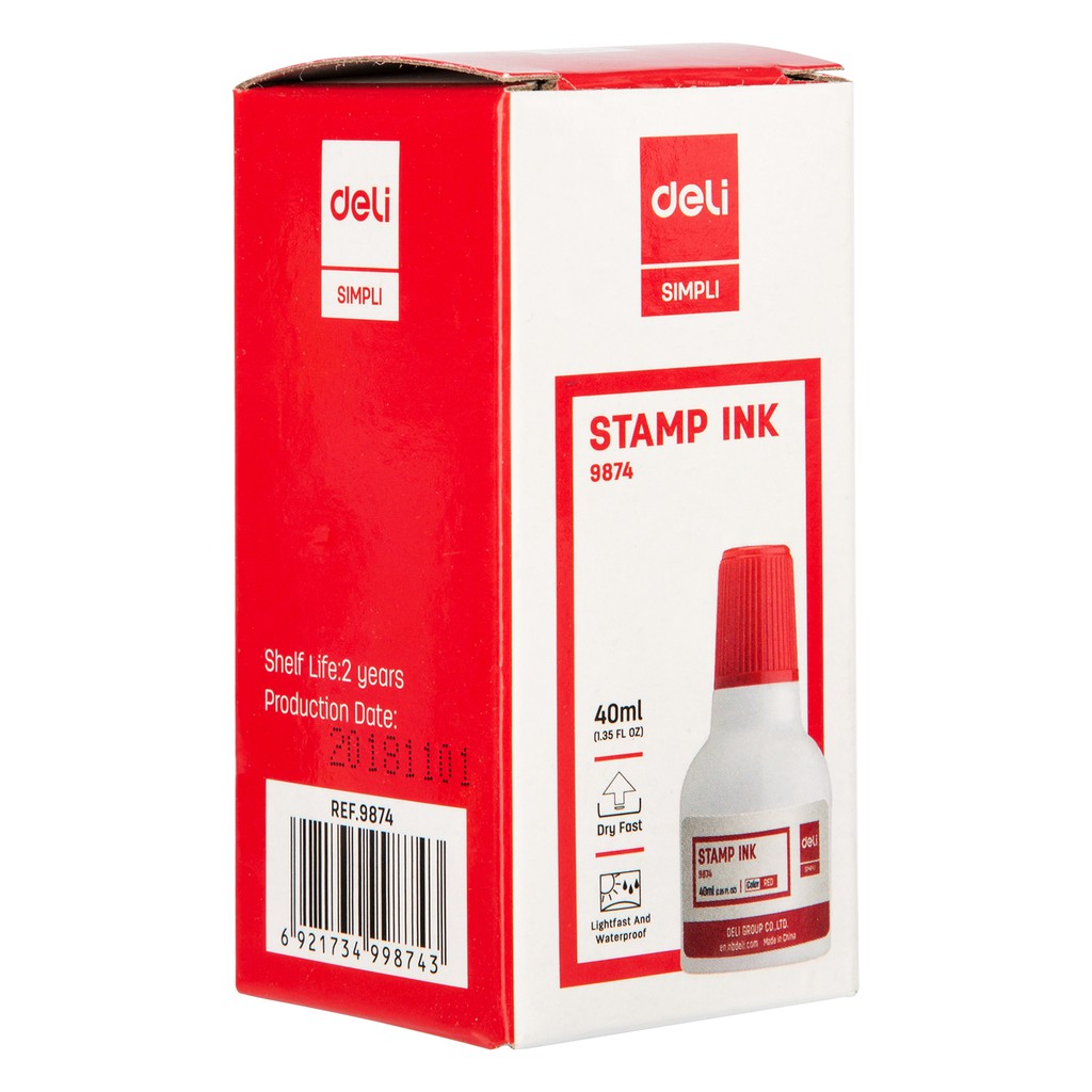 [HCM]Mực dấu không lem 40ml Đỏ - Deli 9874 (E9874)