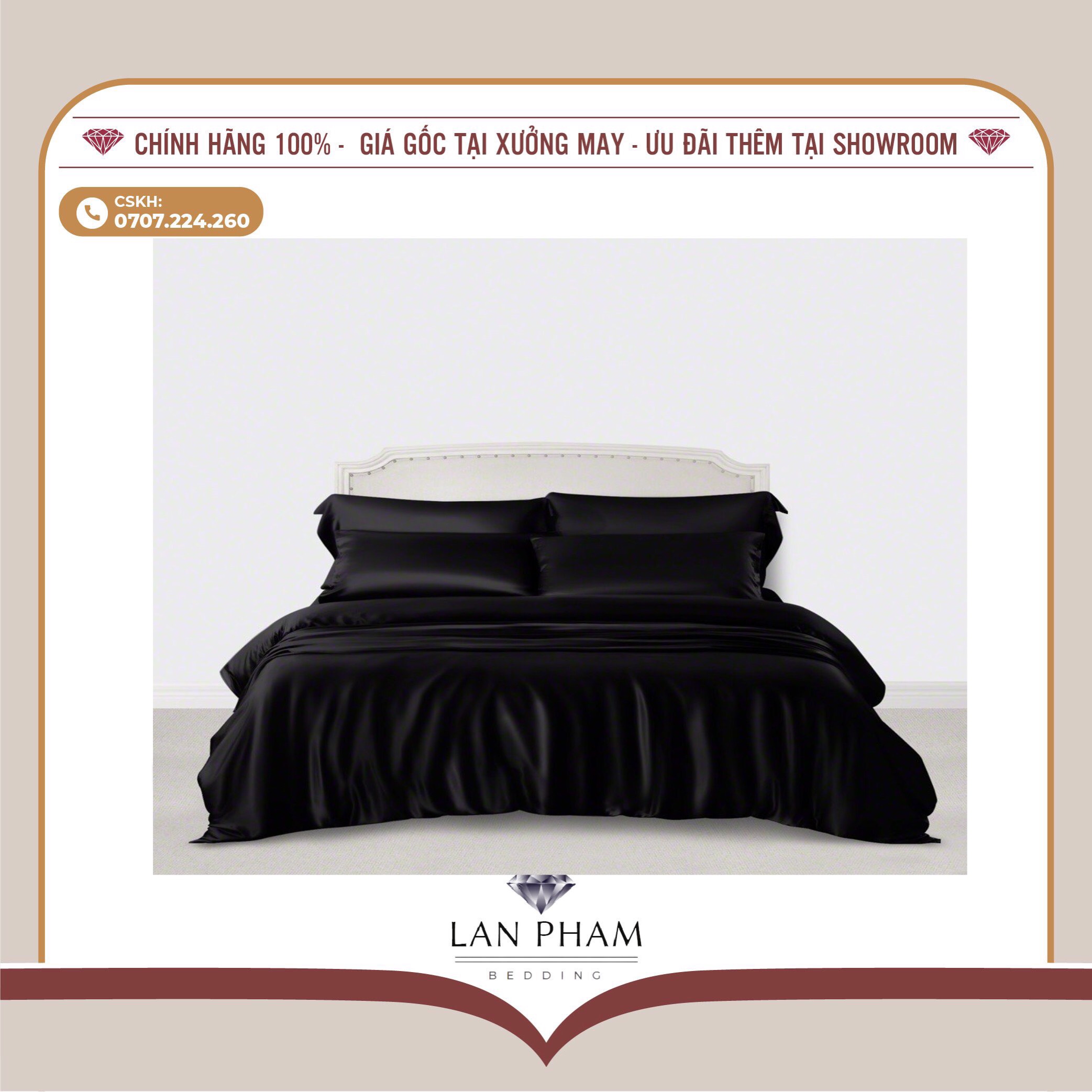 BỘ GA GIƯỜNG DRAP GỐI PHI LỤA MÀU ĐEN CAO CẤP LAN BEDDING