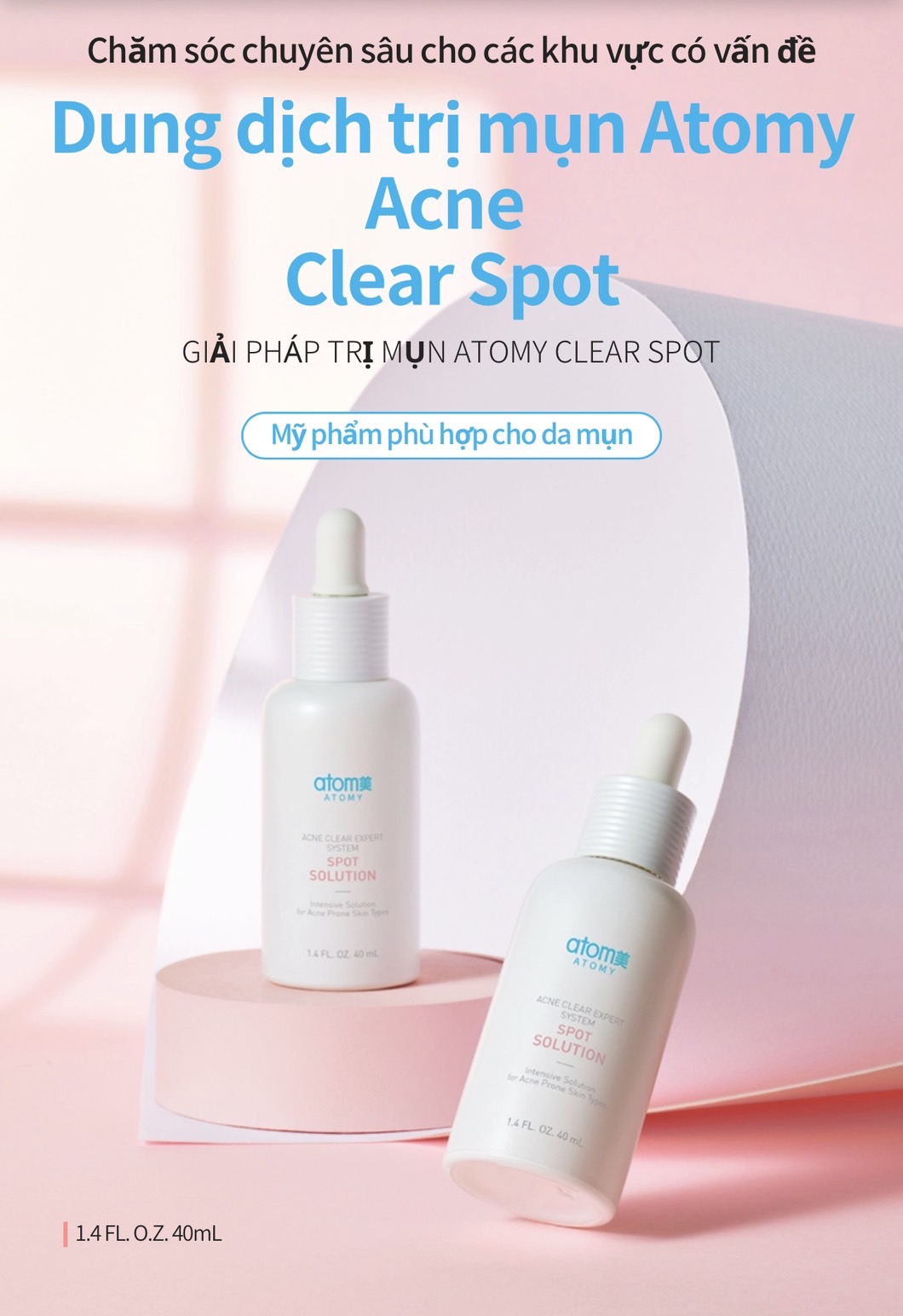 Tinh chất chuyên trị mụn trứng cá, đầu đen, đẩy nhân mụn ra ngoài và kiểm soát vi khuẩn gây mụn 40ml- Atomy Acne Clear Expert System Spot Solution - 40ml - 애터미 아크네 클리어 스팟 솔루션 - Атоми Акне Эксперт Концентрат