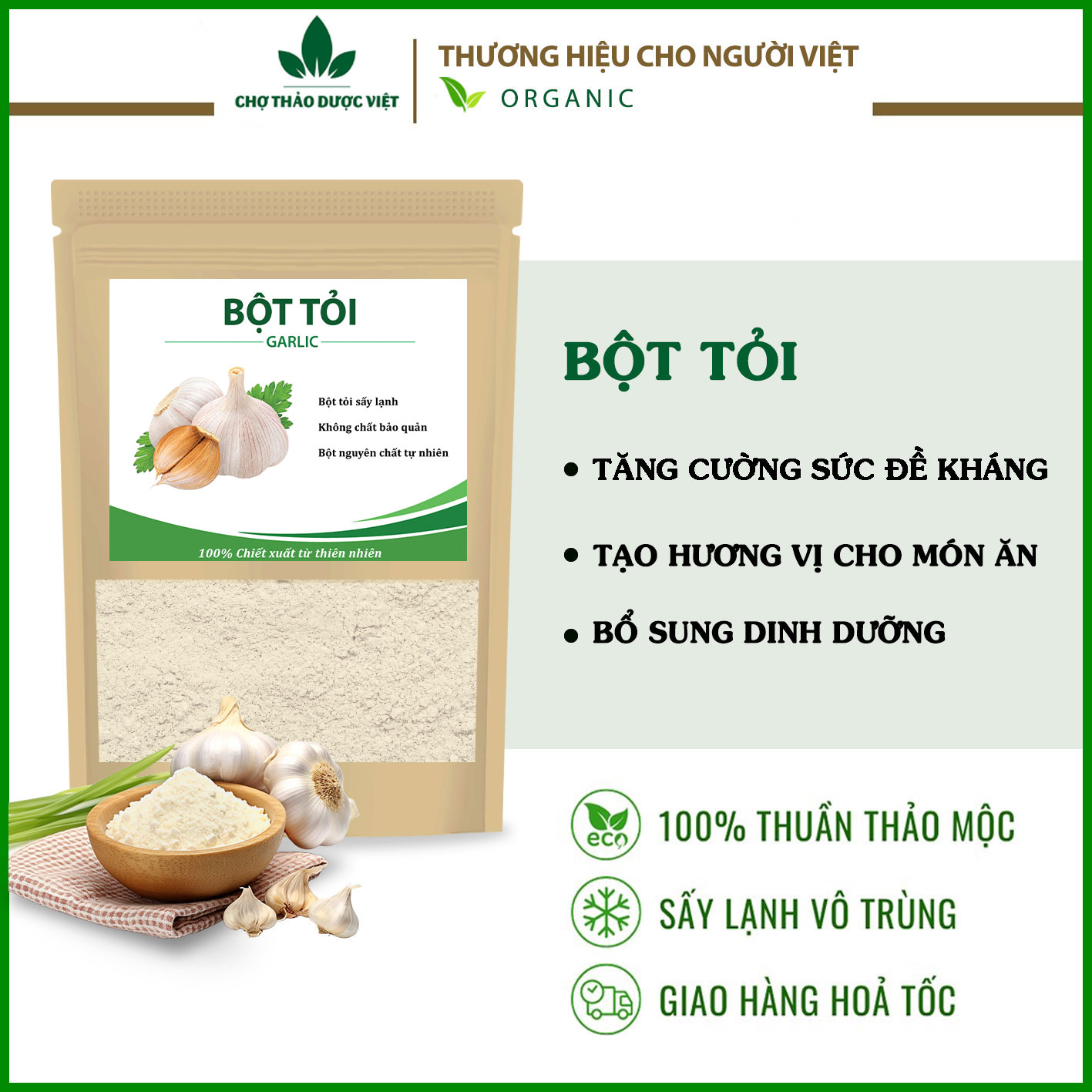 Bột tỏi nguyên chất 1kg - Chợ Thảo Dược Việt