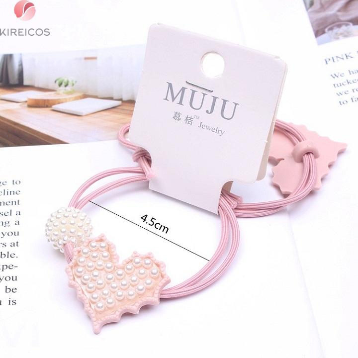 Set 2 Dây Cột Tóc Trái Tim Đính Hạt Nhiều Màu