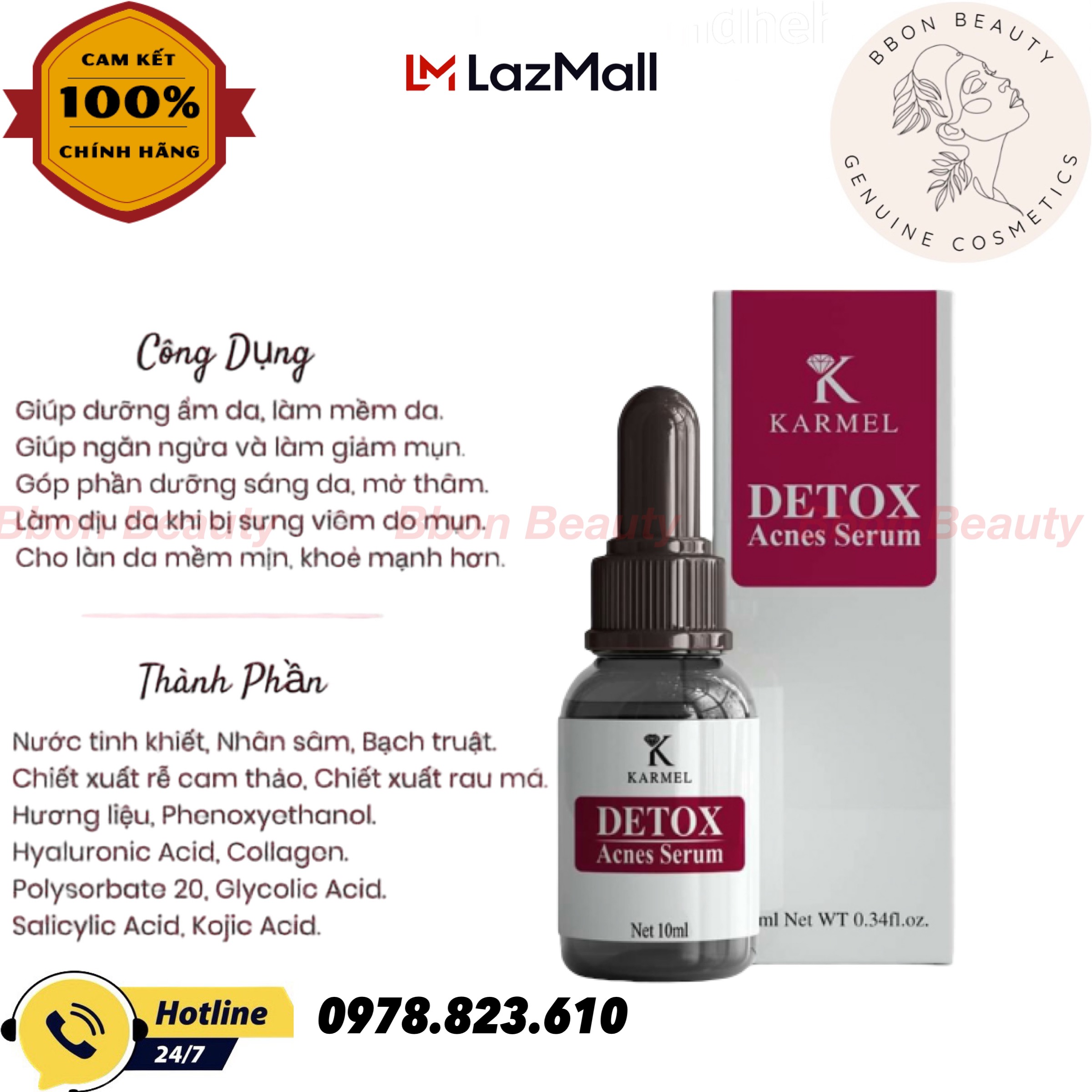 Cách trị mụn, serum trị mụn kamel detox acnes giúp sạch hoàn toàn mụn trong 7 ngày 10ml - bbon beauty chính hãng