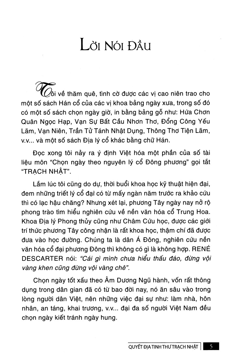 Quyết Địa Tinh Thư - Trạch Nhật