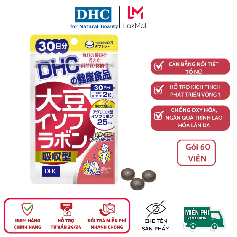Viên uống mầm đậu nành DHC Soy Isoflavone Absorption Type Nhật Bản, gói 60 viên