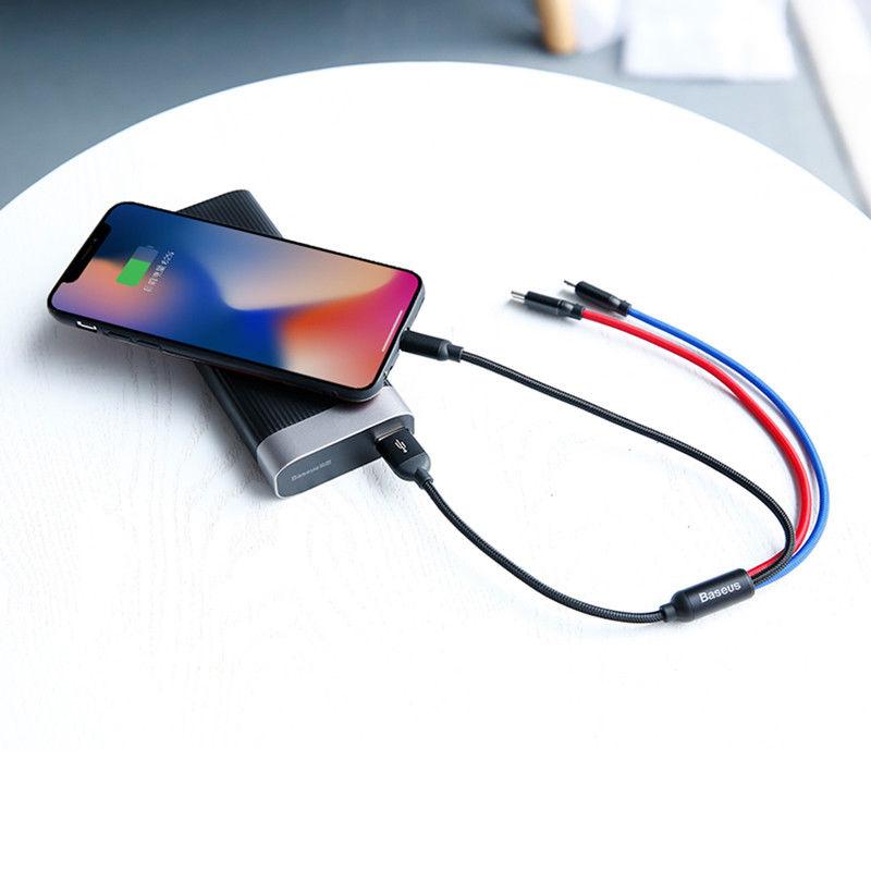 Cáp đa năng Baseus 3 trong 1 cho iPhone, Type C, Micro USB 30cm gọn nhẹ đem đi du lịch
