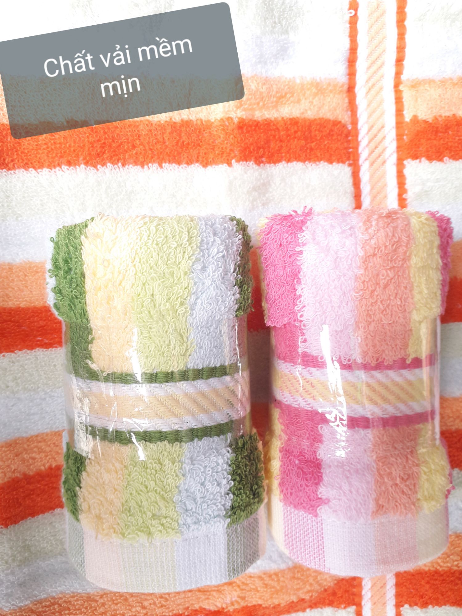 [HCM]Khăn mặt 4 tấc cotton sọc đũa cam (28x 42 cm)
