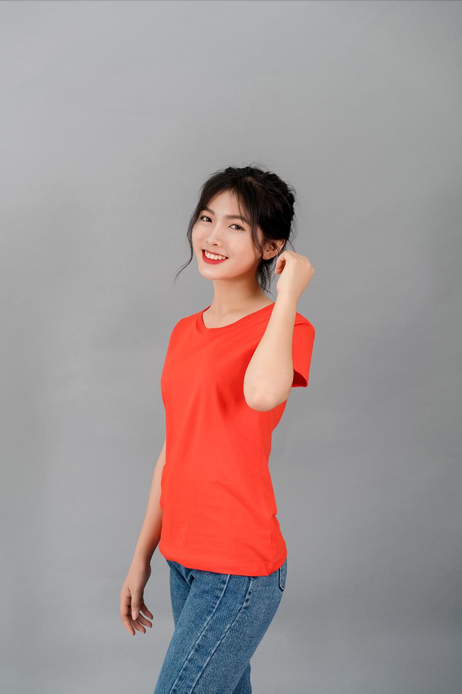 Áo thun trơn nữ cổ tròn UNIU màu cam