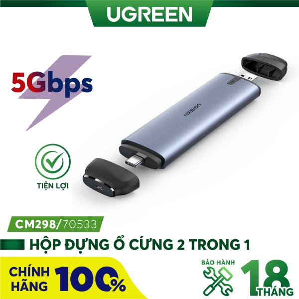 Bảng giá Hộp đựng ổ cứng M.2 (B-Key) SSD 6Gbps - UGREEN CM298 70533 - Chân cắm Type-C/USB3.2 Gen 1 - Hàng chính hãng Phong Vũ