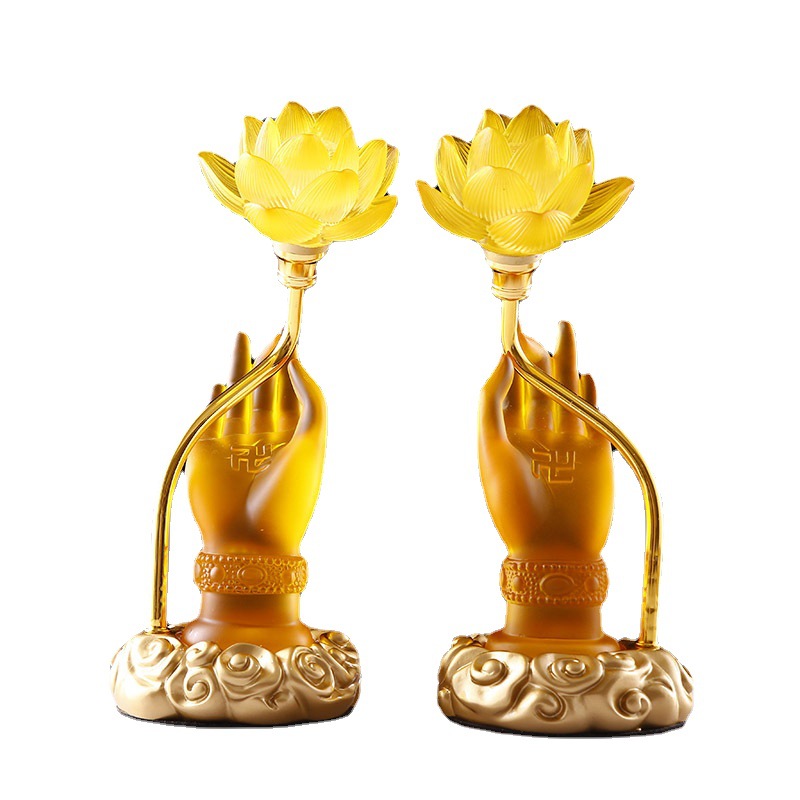 Đèn thờ bàn tay phật cầm hoa sen lưu ly