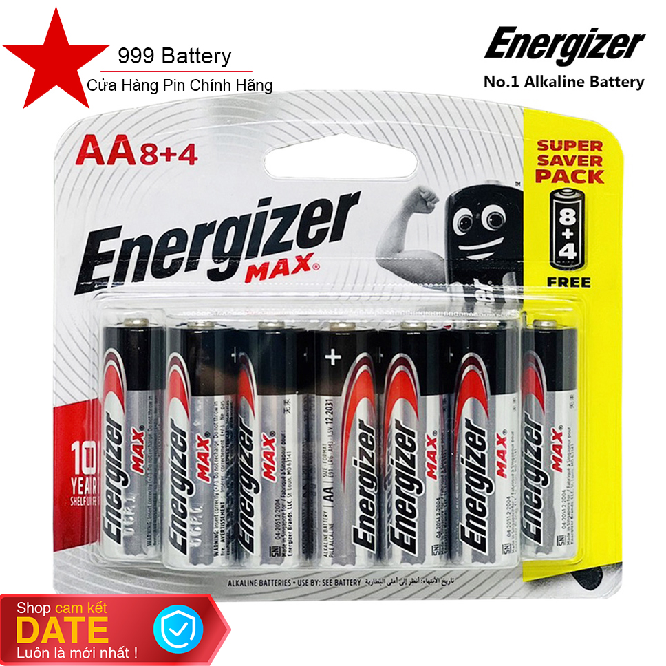Vỉ 12 viên pin AA Energizer max Alkaline chính hãng , siêu bền , siêu tiết kiệm