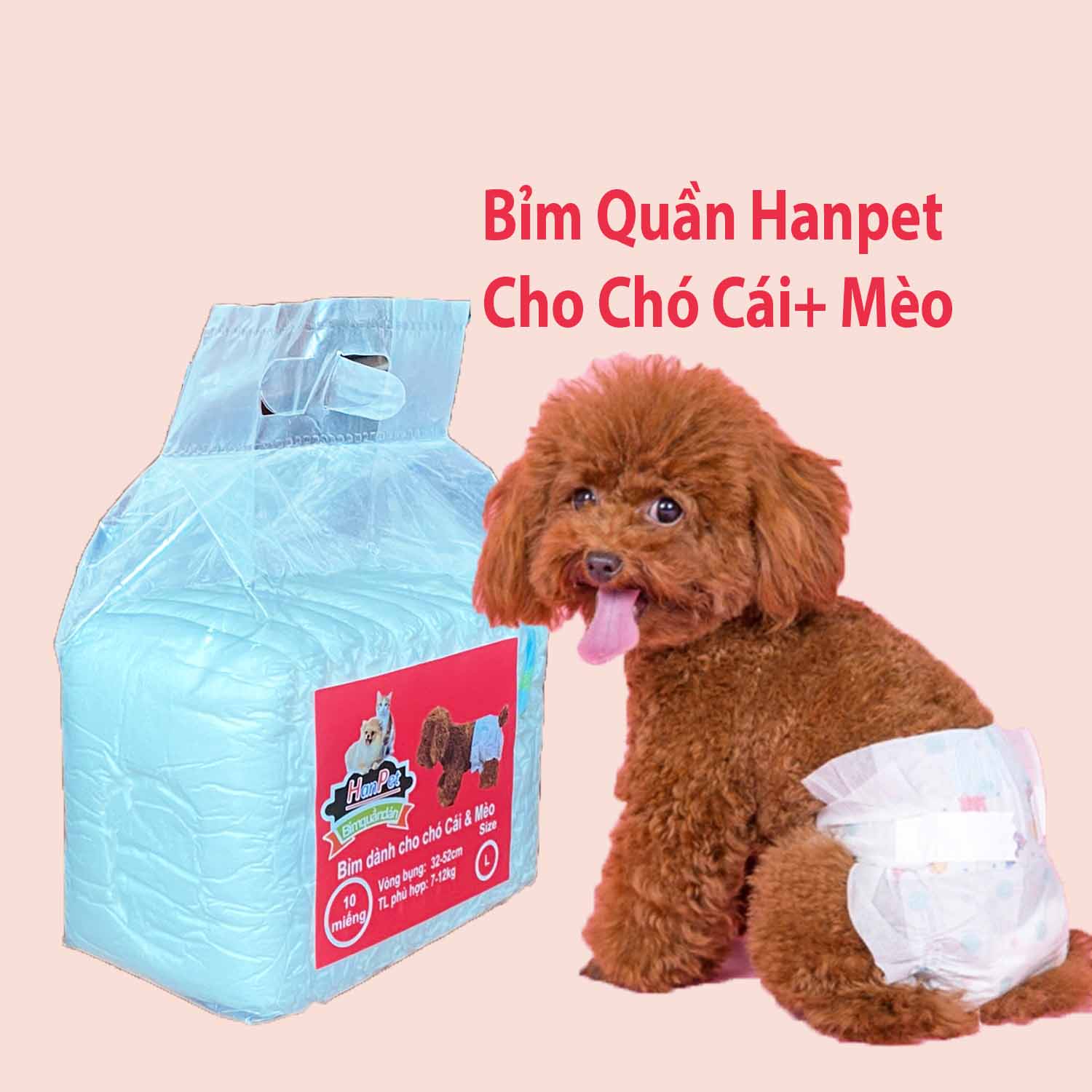 Hanpet - Tã bỉm chó mèo (lẻ 1 miếng) Bỉm quần dạng dán cho chó cái và mèo tã bỉm chó đực