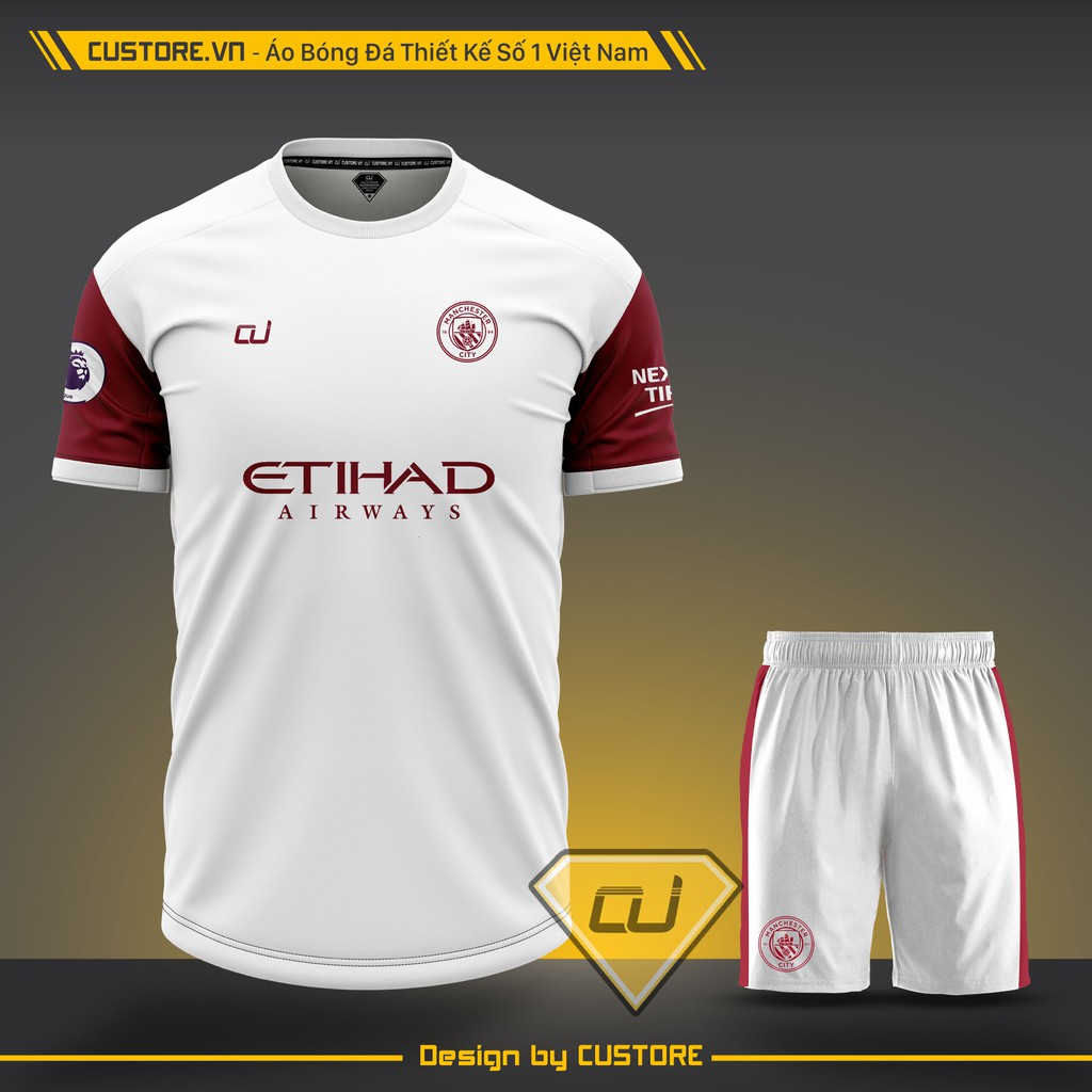 [HCM]Bộ quần áo đá bóng CLB MANCITY Trắng Đỏ Đô CUSTORE giá rẻ