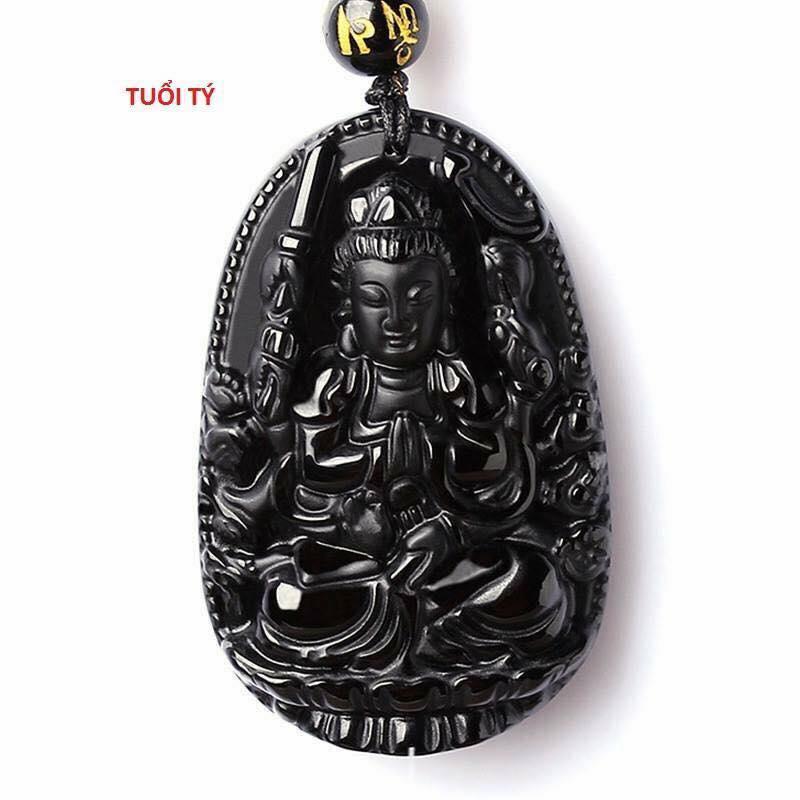 Vòng Cổ Nam Phật Bản Mệnh Thiên Thủ Thiên Nhãn Hộ Mệnh Tuổi Tý Đá Obsidian Màu Đen Loại Đẹp