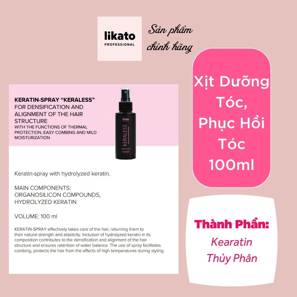 Xịt dưỡng tóc, keratin phục hồi tóc KERALESS LIKATO PROFESSIONAL 100ml