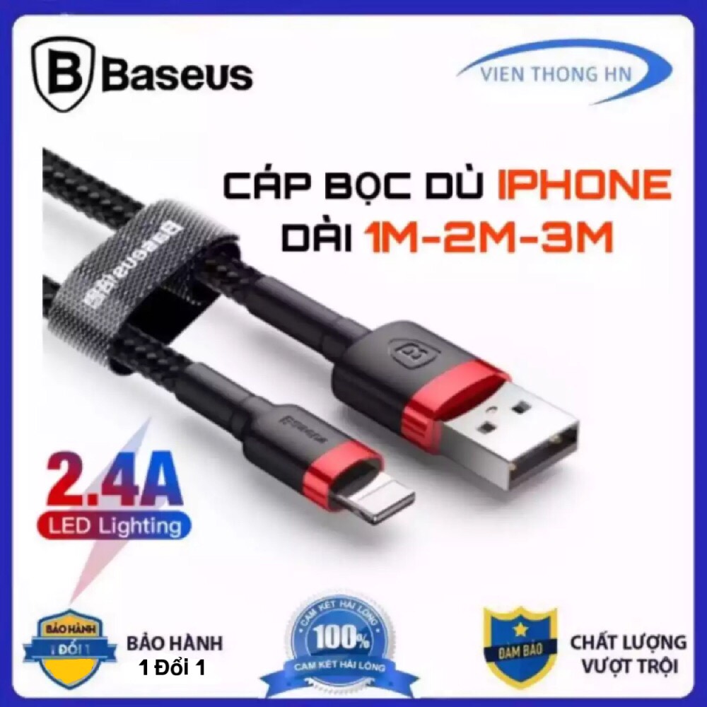 Dây sạc iphone baseus cafule dài 3m 2m 1m - cáp sạc bọc dù ipad ip 13 12 11 promax x xsmax