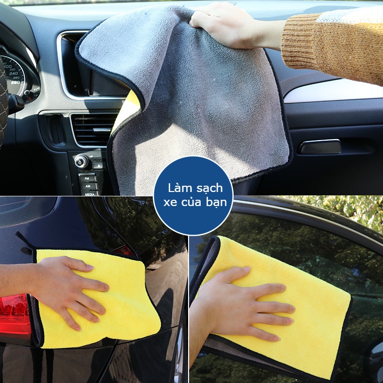 Khăn Lau Đa Năng Microfiber 2 Mặt Vàng - Xám Siêu Thấm Cực Dày