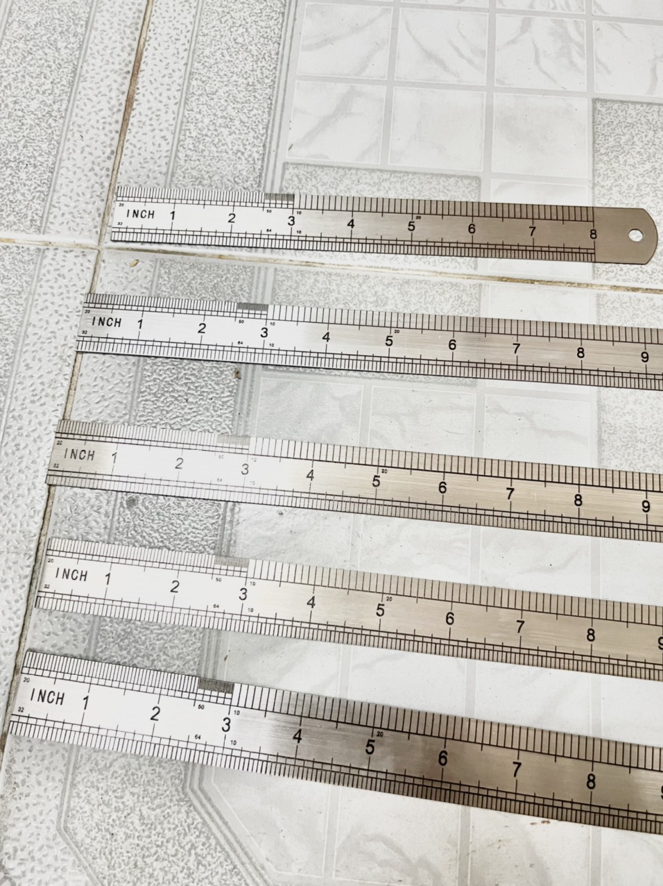 Thước kẻ thép không gỉ 2 mặt inch và cm, thước thẳng thước lá 20cm 30cm 40cm 50cm 60cm 1 mét