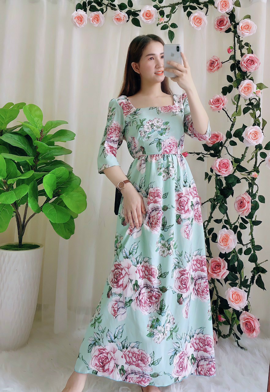 Maxi voan hoa tay lỡ-QH#damnu
