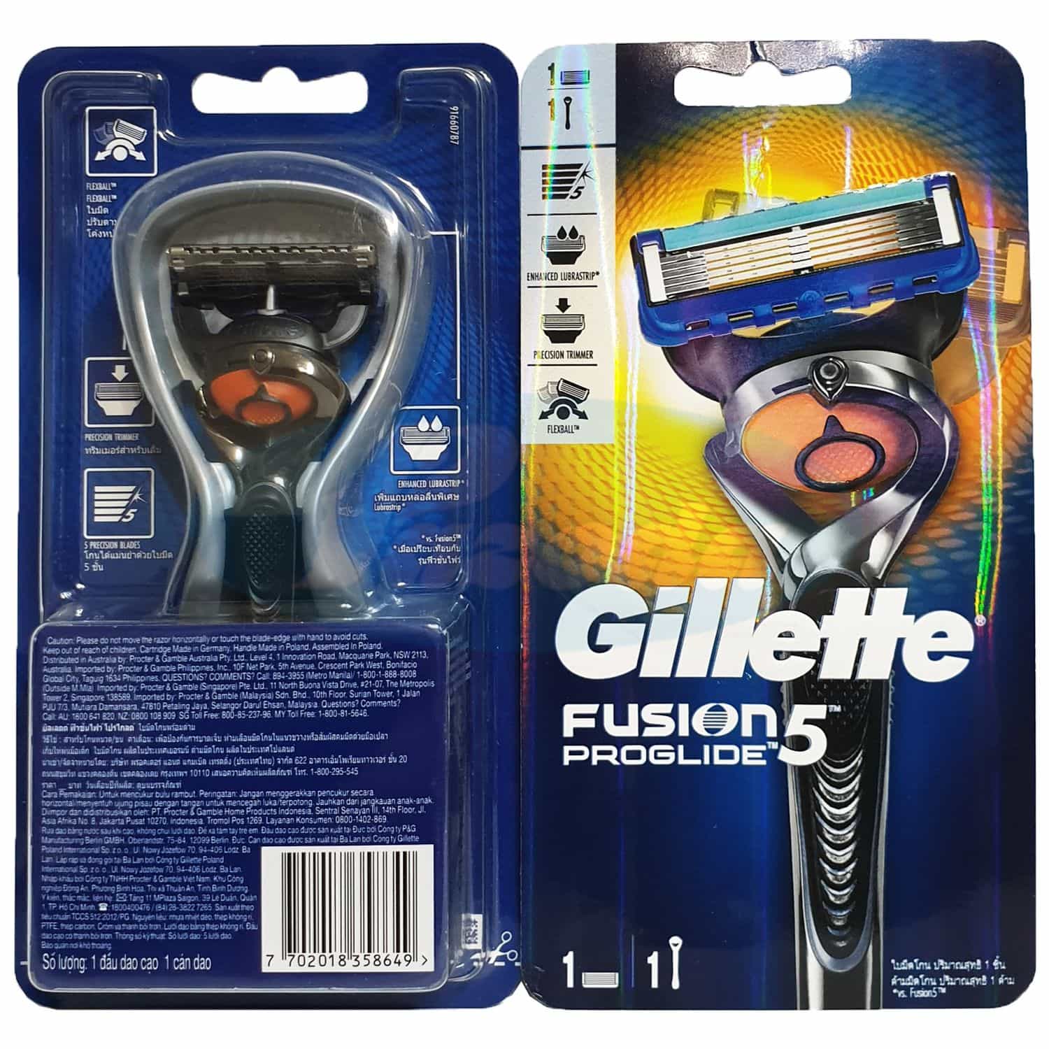 Dao cạo râu 5 lưỡi Gillette Fusion5 Proglide (1 tay cầm xoay chiều và 1 đầu cạo 5+1)