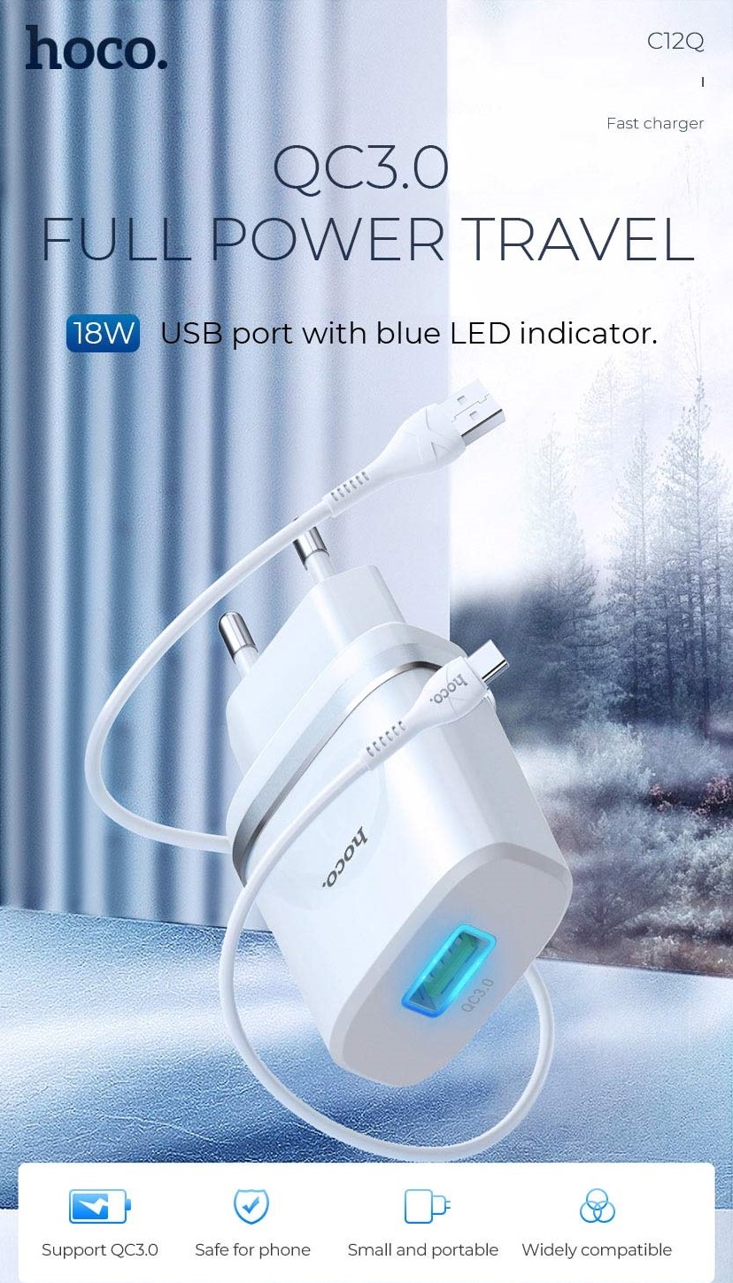 Củ Sạc Nhanh 3A HOCO C12Q DÒNG QC3.0/18W SẠC FULL IPHONE, IPAD, ANDROID