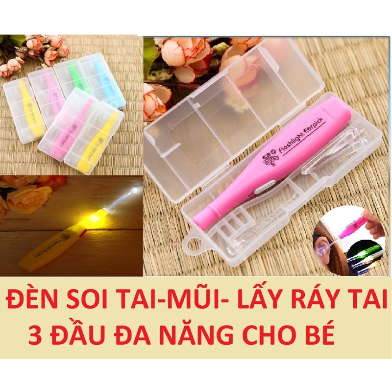 Dụng cụ lấy ráy tai cho bé có đèn chiếu sáng, 3 đầu thay đổi _ PK9