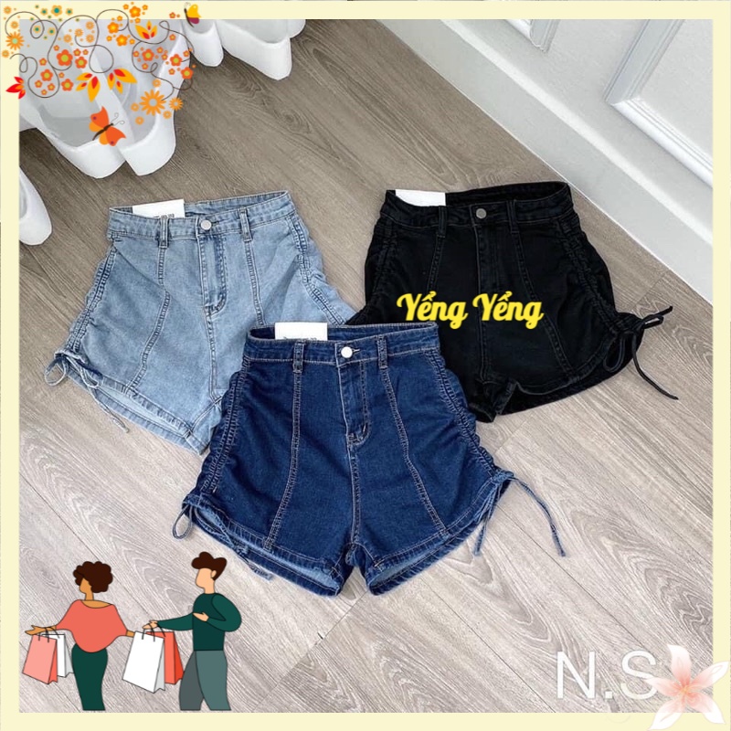 Qnu81 - quần sooc jeans nữ rút dây