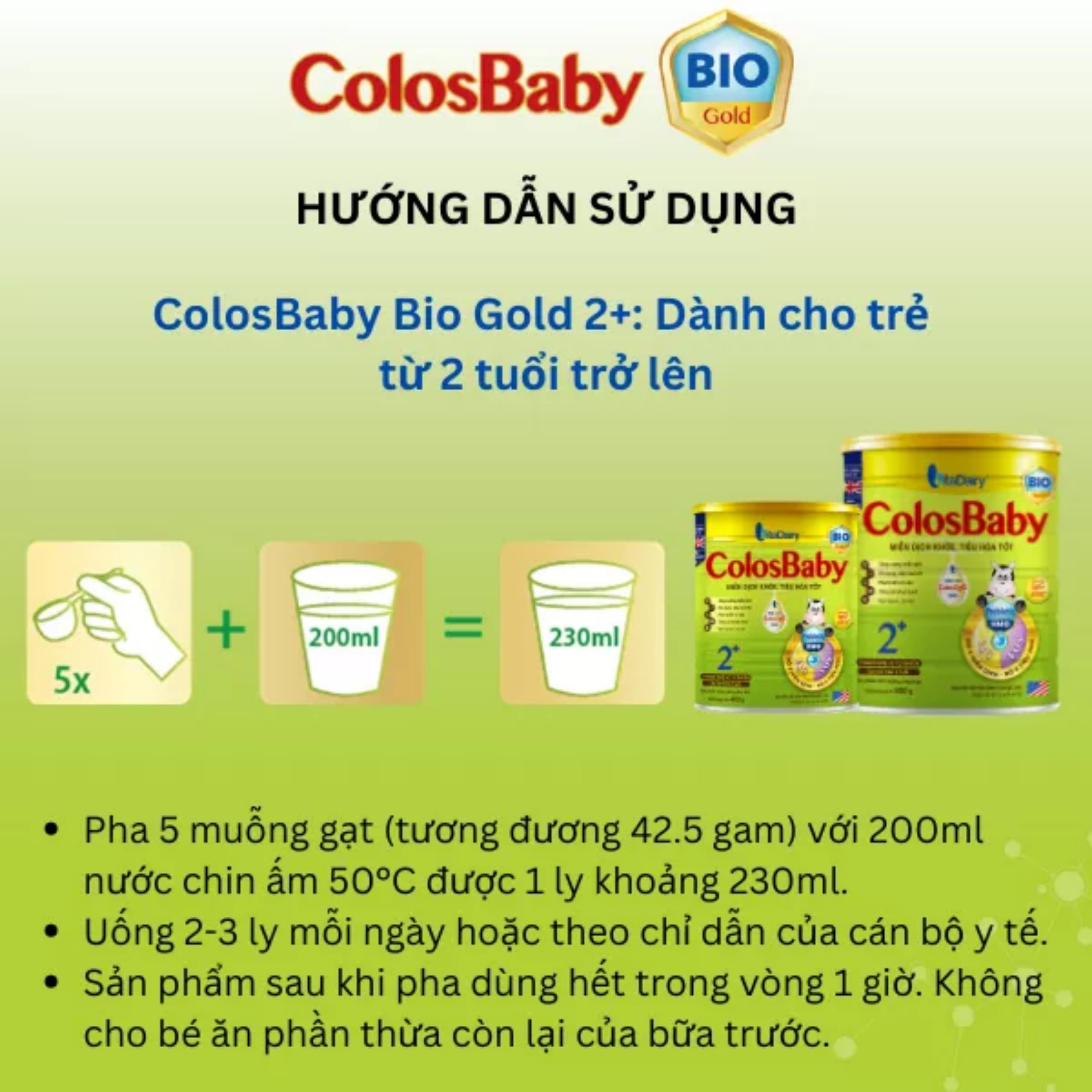 (HSD T6-2027) (Quét Mã QR Tích Xu) Sữa Bột Vitadairy Colosbaby Bio Gold 2+ Lon 800g.