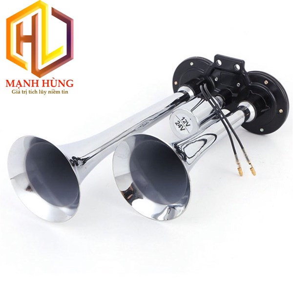 Còi Hơi 2 loa ngắn 12/24V (cái) Còi hơi 2 loa còi đôi gắn ô tô mạ chrome dành cho xe có bình hơi