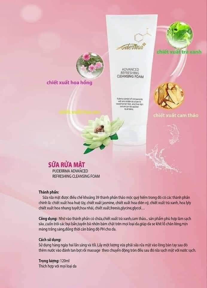 SỮA RỬA MẶT PUDERMA ADVANCED REFRESHING CLEANSING FOAM