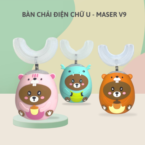 bàn chải chữ u cho bé maser v9, máy đánh răng điện trẻ em có cốc sạc không dây, đầu bàn chải silicon siêu mềm, đánh răng tự động phù hợp cho trẻ em từ 2-6 tuổi 4
