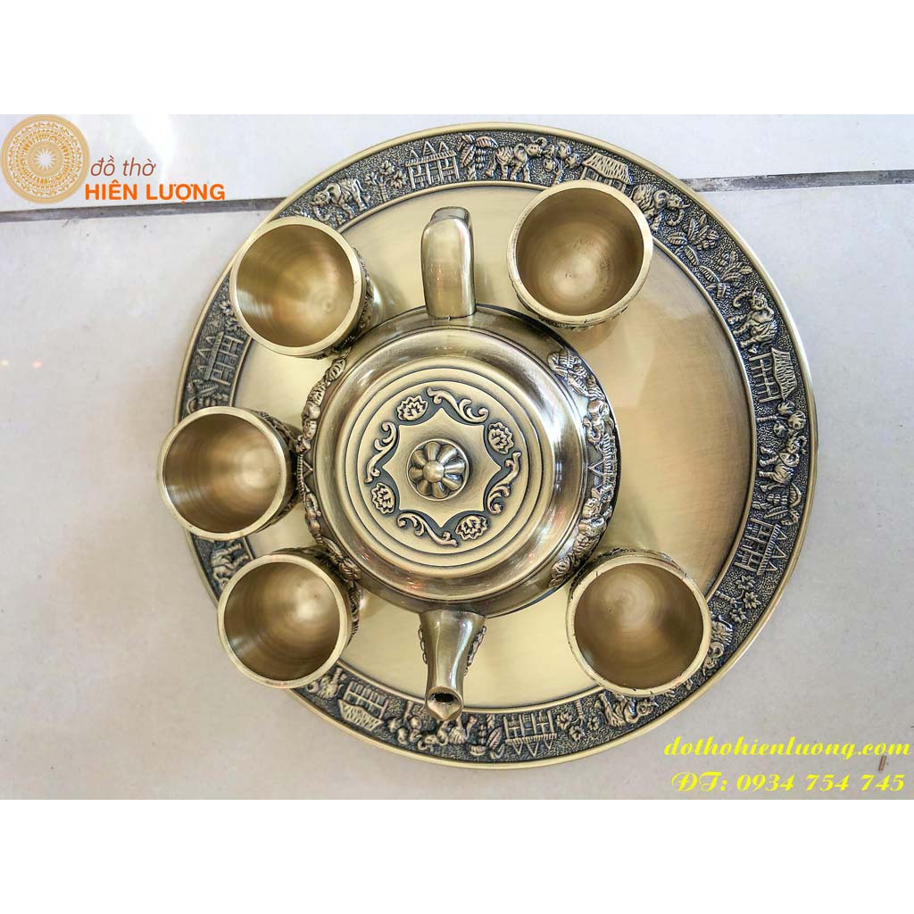 Bộ Ấm Chén Uống Trà Cao Cấp Bằng Hợp Kim Đồng Gồm: 1 Ấm + 6 Chén + 1 Khay