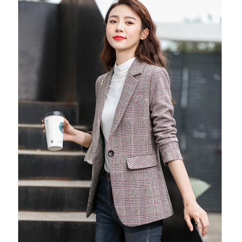 Áo khoác vest nữ sọc caro cao cấp