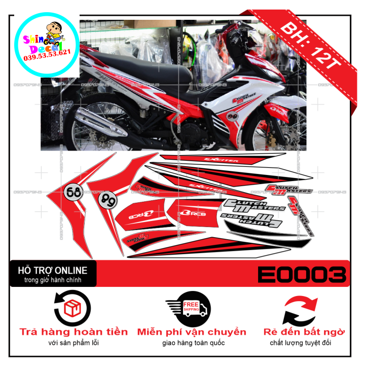 Tem xe exciter 2011 135 trắng đỏ