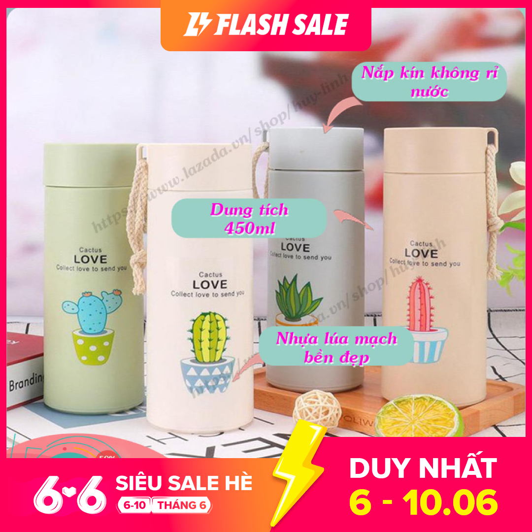 Bình đựng nước lõi thủy tinh họa tiết xương rồng dễ thương, bình đựng nước đa năng, chai đựng nước, bình nước, dụng cụ du lịch đa năng, (BXR10), Huy Linh