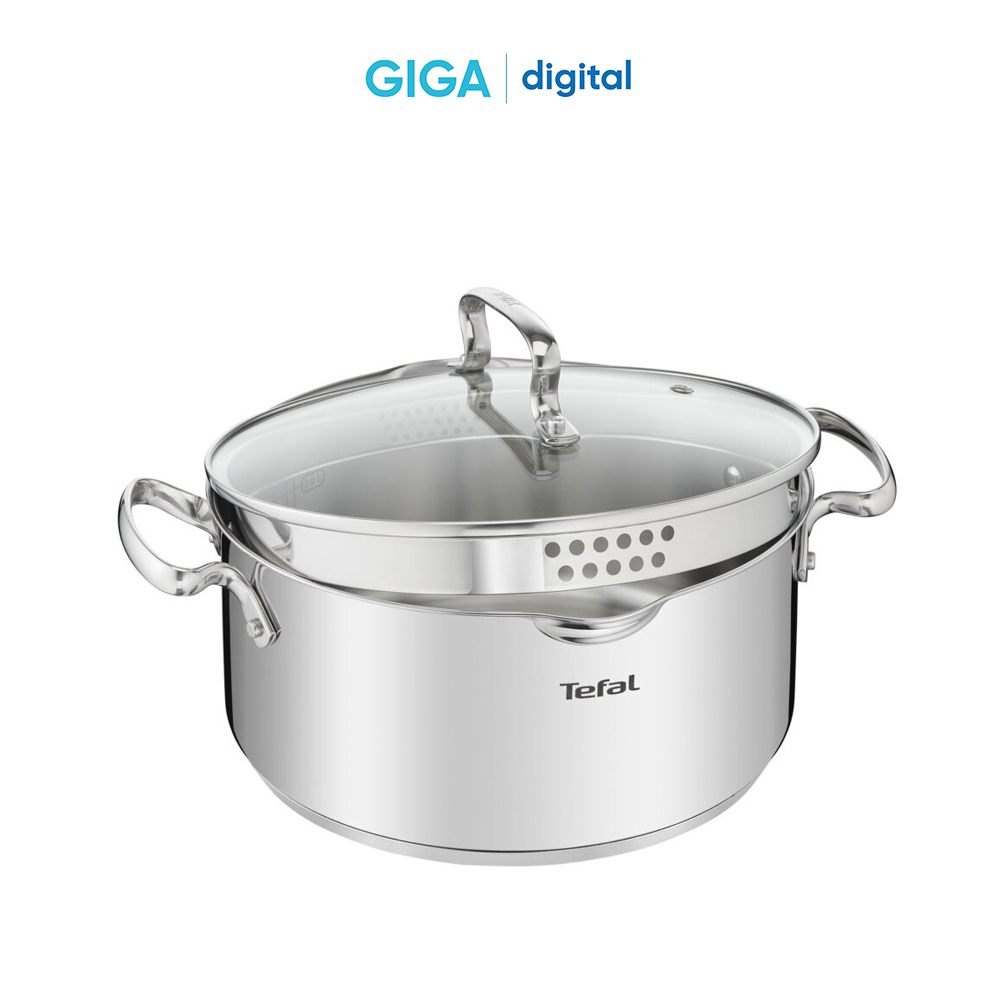 Nồi inox Tefal Duetto 4 size 18cm/20cm/24cm/28cm - Nồi luộc gà có khe chắt nước và môi rót