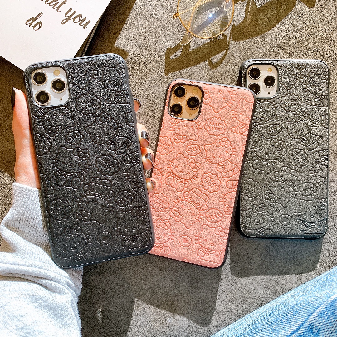 Ốp Lưng Da IMD Dập Nổi 3D Họa Tiết Hello Kitty