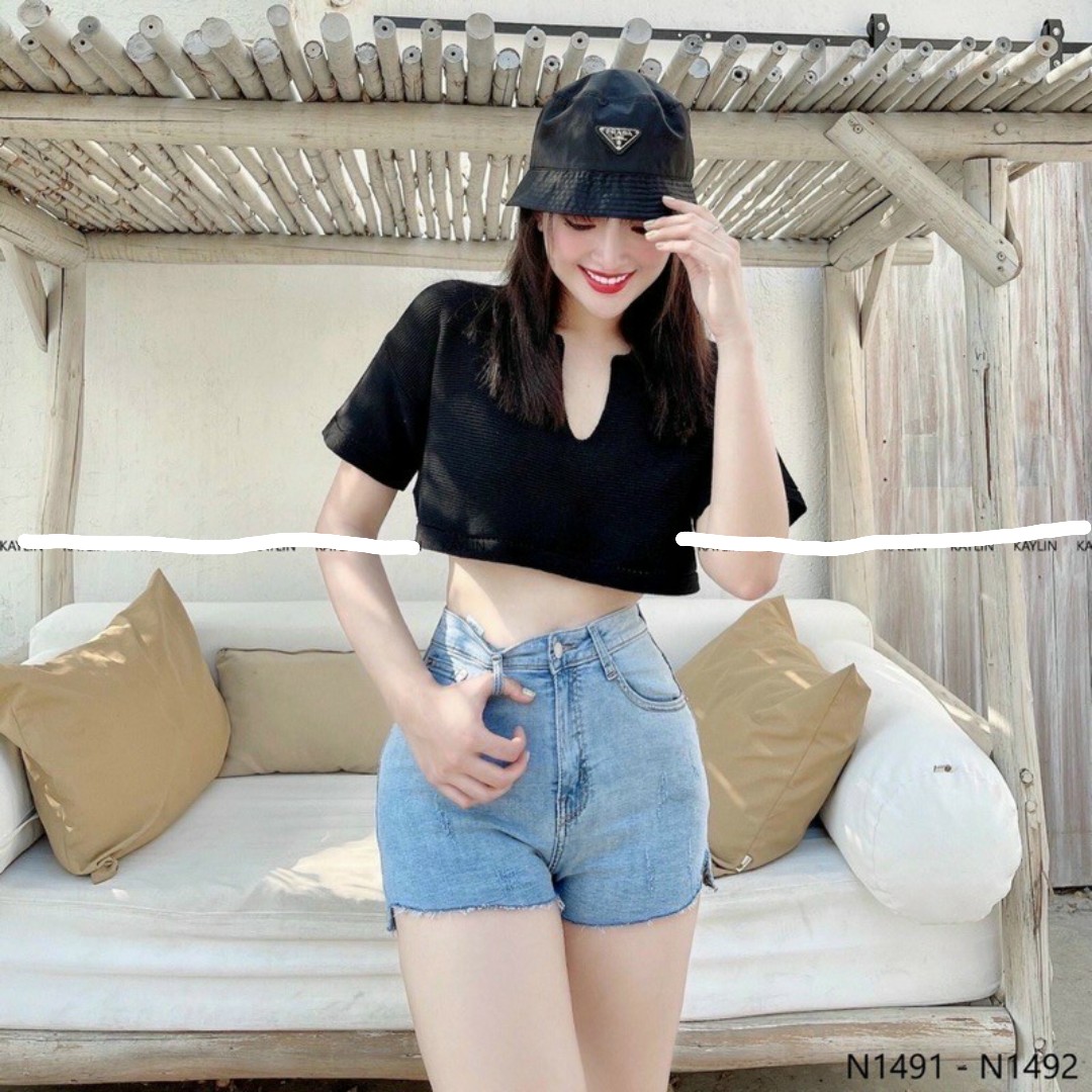 Áo croptop nữ trơn kiểu cổ sơ mi