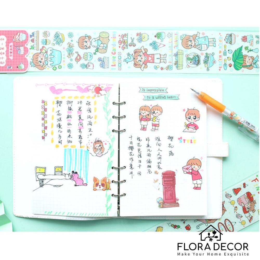 Sticker tấm dài hình cô bé dễ thương Flora Decor