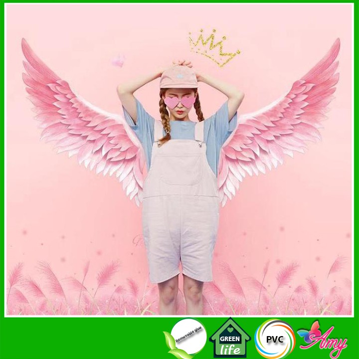 Decal trang trí hình đôi cánh thiên thần - decan dán tường đôi cánh màu hồng