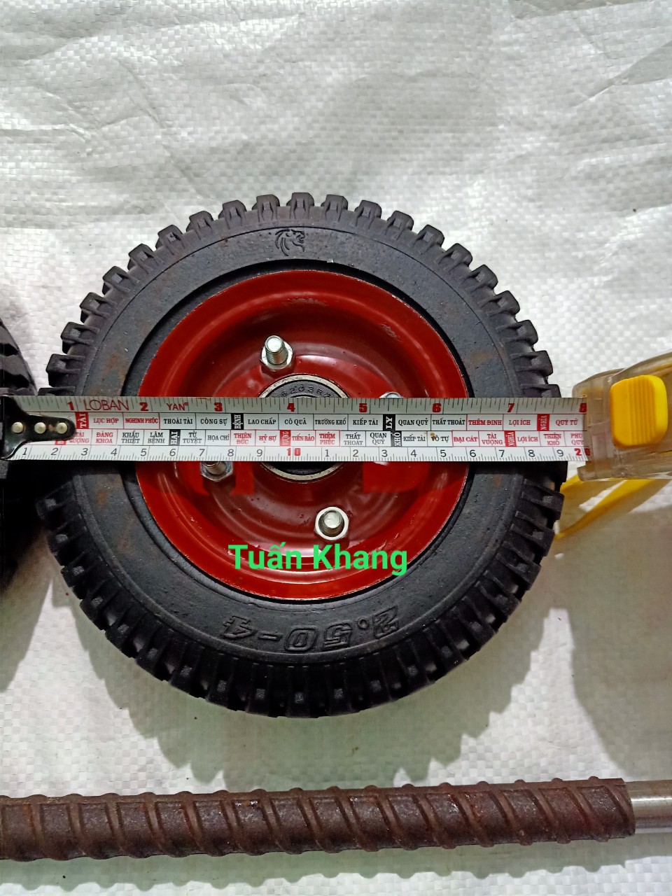 Combo 2 bánh xe 20cm và trục 60cm răn 17ly