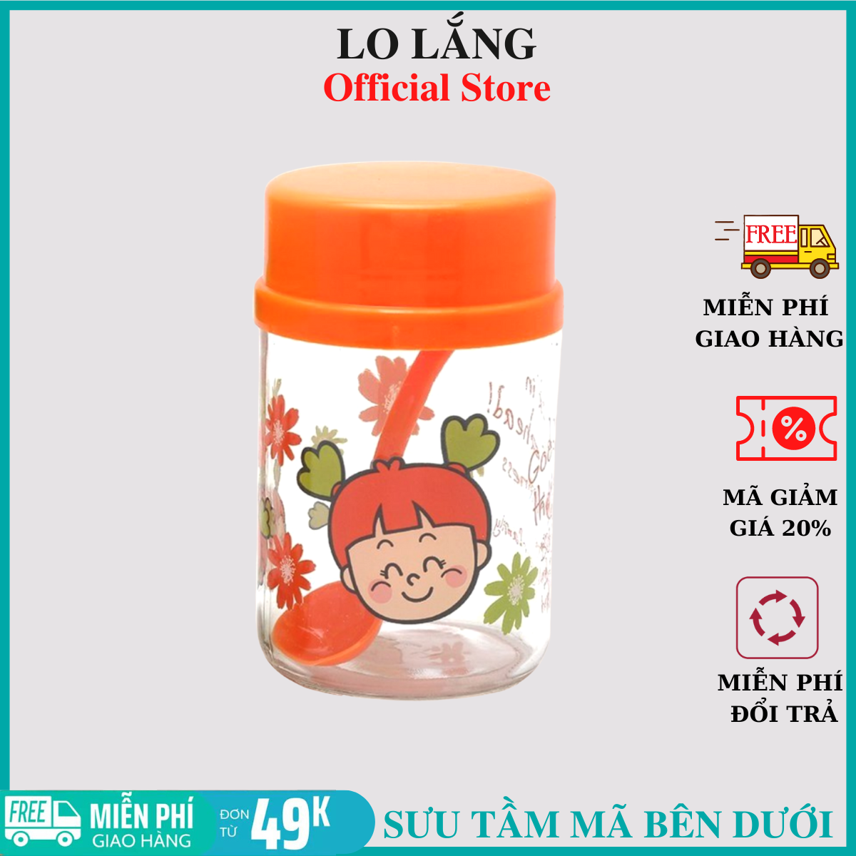 Bộ 2 hủ thủy tinh đựng gia vị kích thước lớn 400ml tặng kèm muỗng cao cấp
