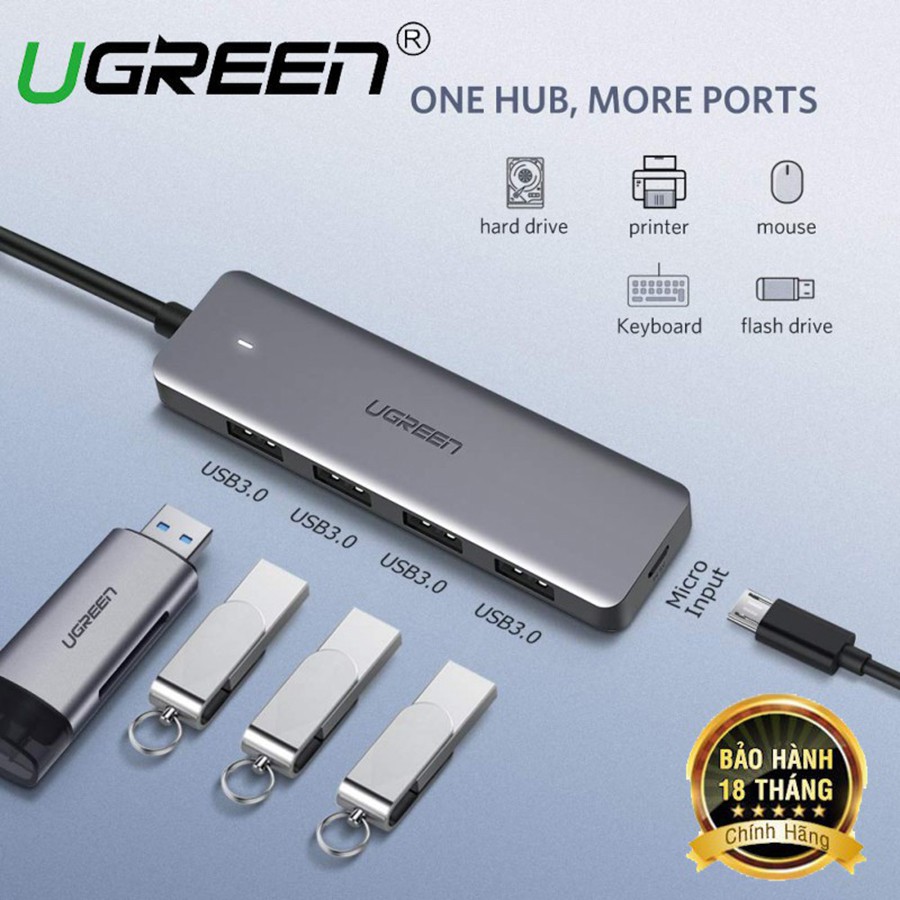 Bộ chia USB 3.0 ra 4 cổng Ugreen 50985 có nguồn phụ  - HapuStore