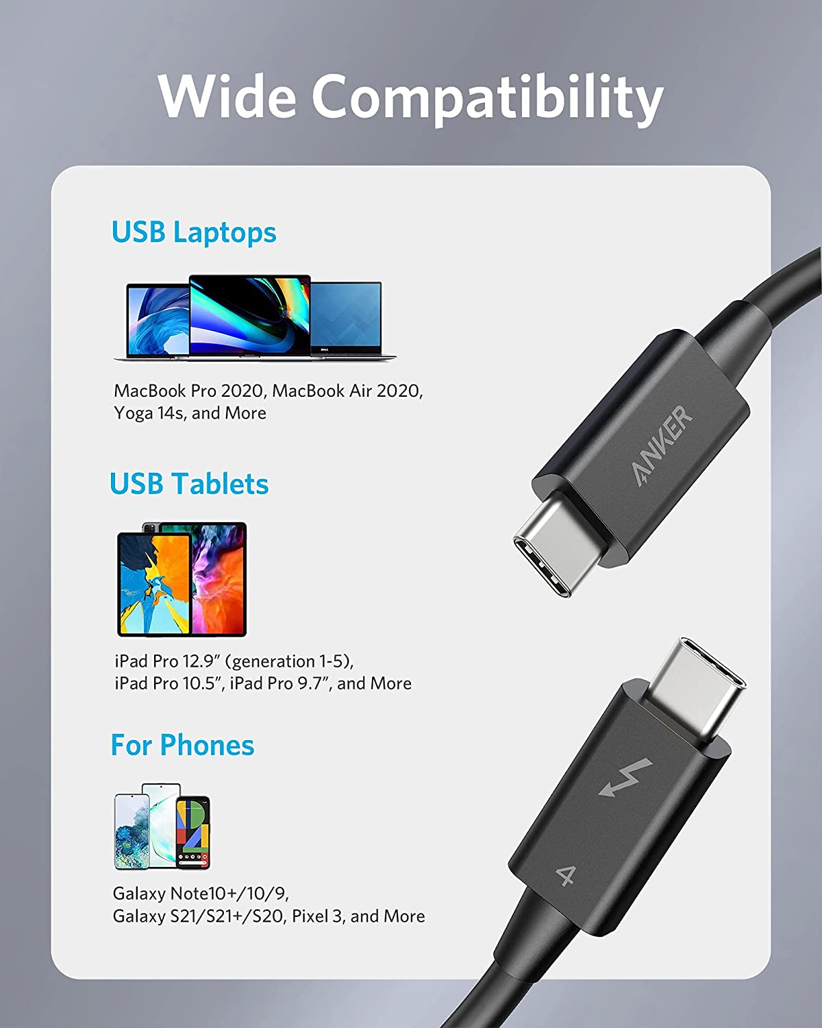 Cáp sạc nhanh Anker Thunderbolt 4 C - C - A8859 100W/40Gpbs - 8K display [BH 12T]