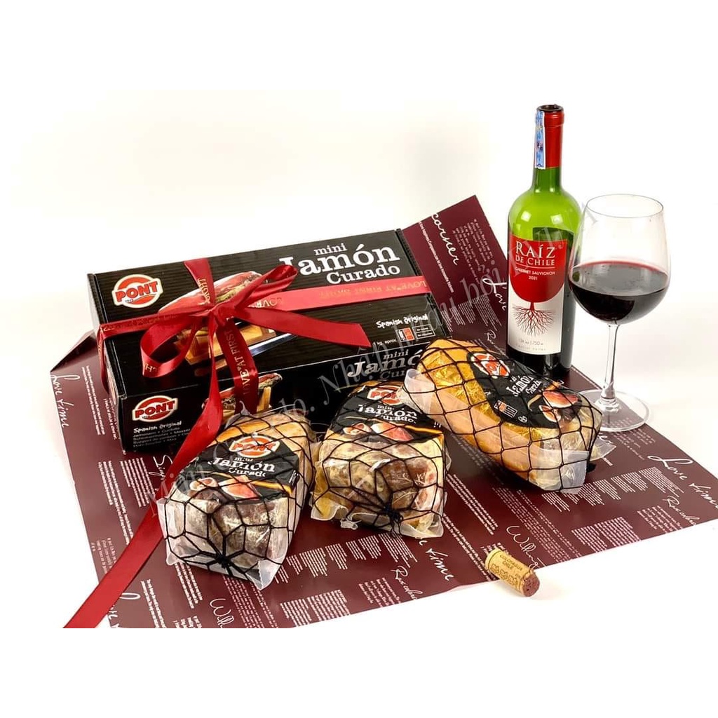 Đùi Heo Muối Mini Pont Jamon Curado 1.0Kg Túi lưới dao vàng khắc Pont