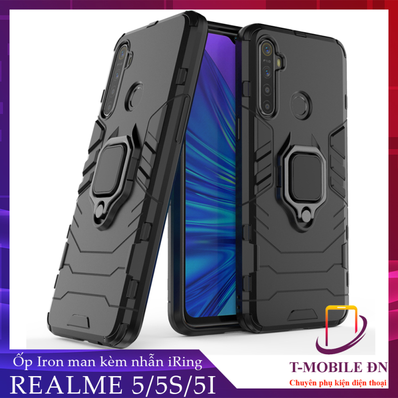 Ốp lưng Realme 5/ Realme 5s/ Realme 5i chống sốc iron man kèm nhẫn ring chống xem video tiện lợi