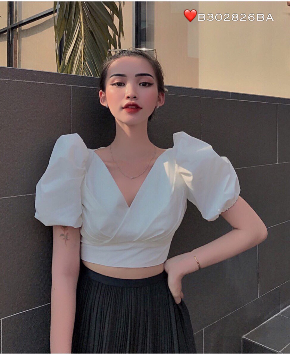 Áo voan croptop cổ V ngực chéo kiểu mới TTSA0204