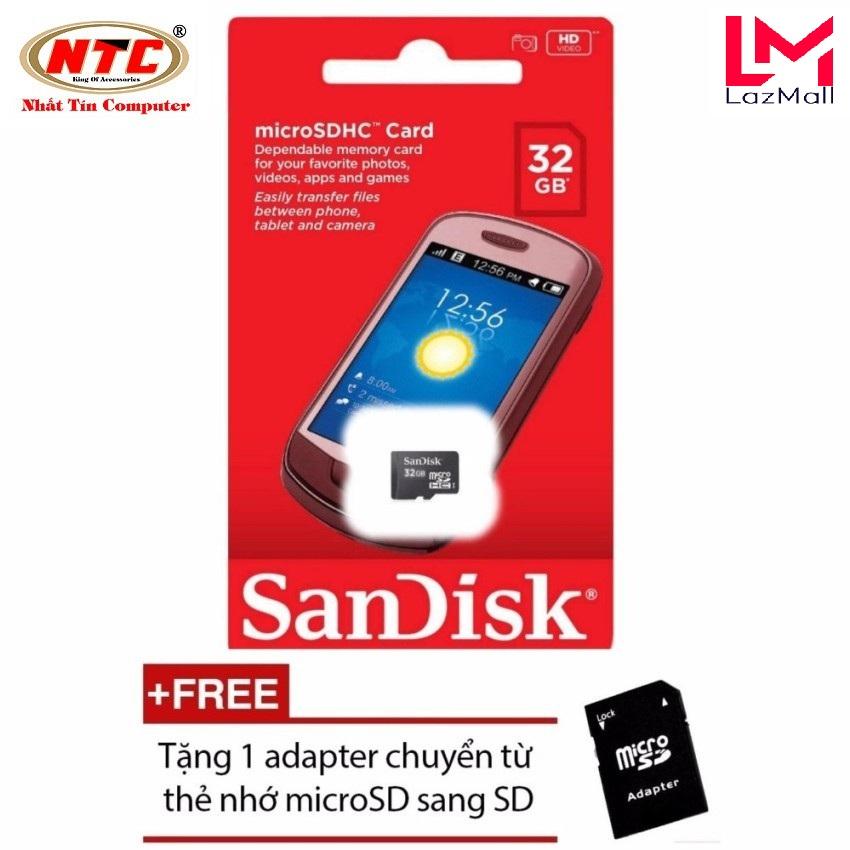 Thẻ nhớ MicroSDHC Sandisk 32GB Class 4 + Tặng 01 adapter microSD - Nhat Tin Authorised Store